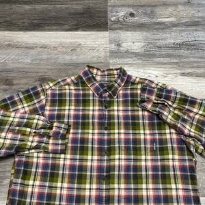 Eddie Bauer Classic Fit Green White Tartan Men 2XL Button Up Flannel Shirt‎